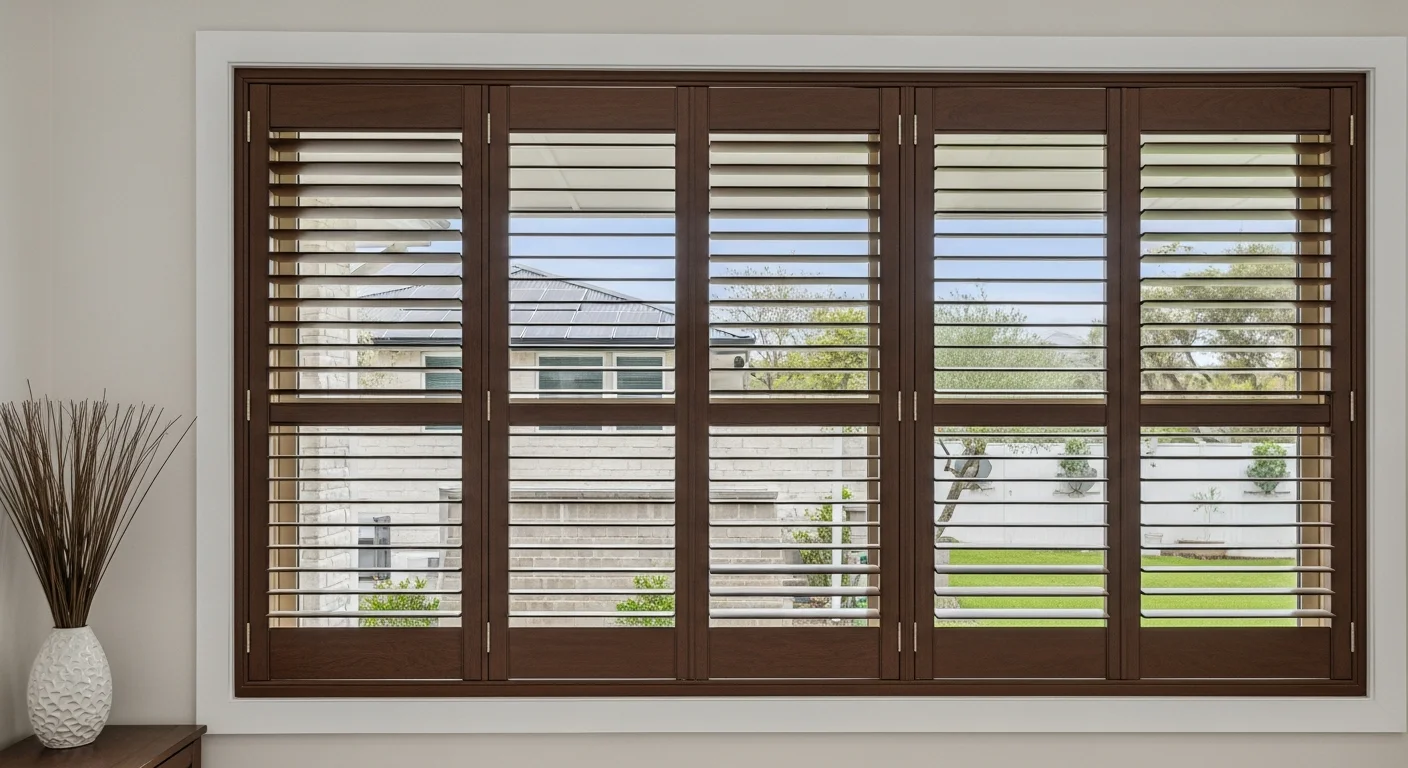 Bahama shutters installed above the windows of a coastal home in the Coastal Carolinas, propped open at an angle to provide shade. The aluminum louvers show a powder-coated finish suited to the salt-air environment along the NC coast.